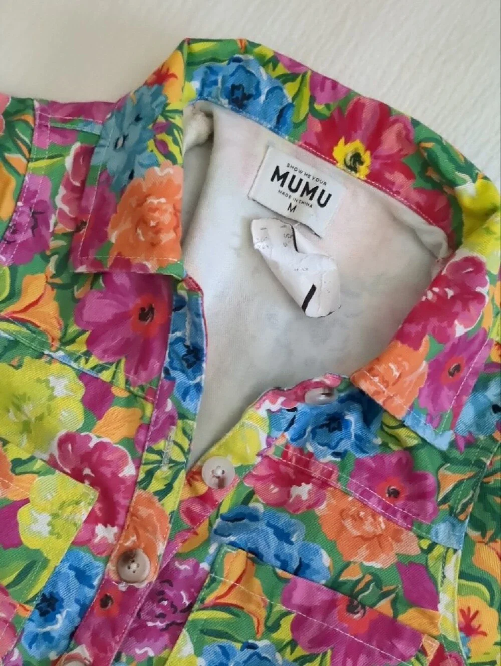 Show Me Your Mumu Vibrant Floral Denim Short Romper- Medium - Picture 5 of 5
